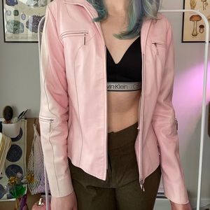 Vintage Blush Pink Ombre Moto Leather Jacket Sz 8 Made in Canada